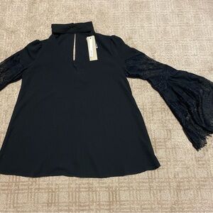 NWT {DO+BE} V-Neck Black Lace Bell Sleeve Blouse ~ Size Small